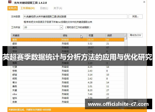 英超赛季数据统计与分析方法的应用与优化研究