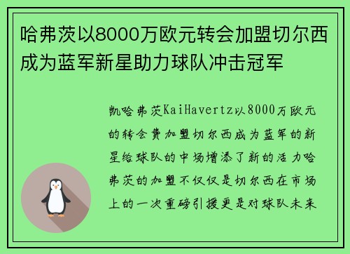 哈弗茨以8000万欧元转会加盟切尔西成为蓝军新星助力球队冲击冠军