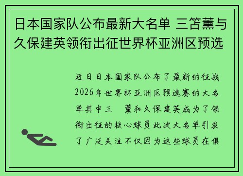 日本国家队公布最新大名单 三笘薰与久保建英领衔出征世界杯亚洲区预选赛 日本国家队公布最新大名单 三笘薰与久保建英领衔出征世界杯亚洲区预选赛